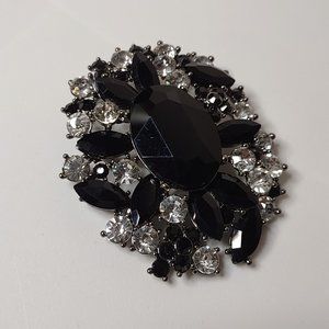 Large Black Plastic And Metal Brooch